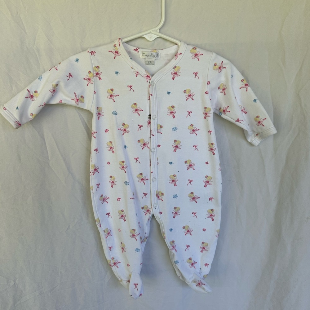 Kissy Kissy White Footed One-Piece with Pink & Blue ballerina print